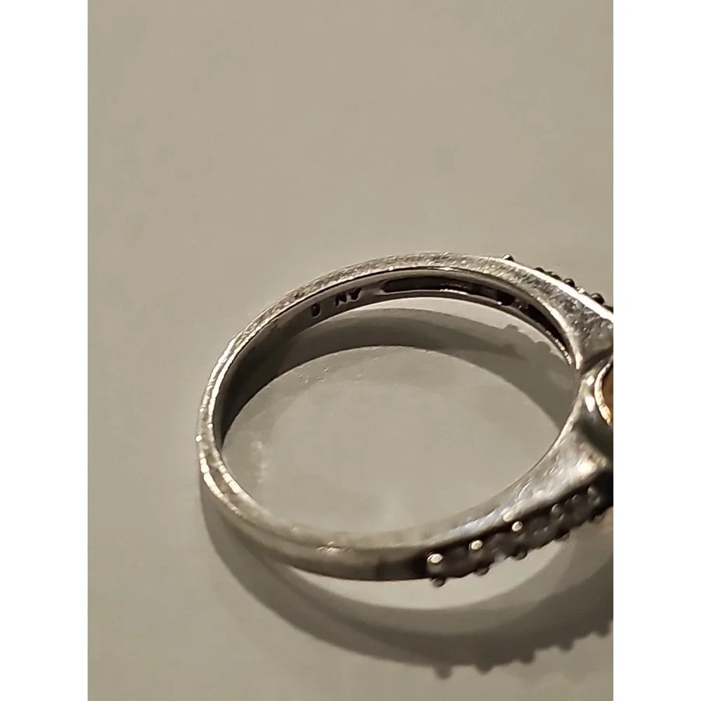 Avon Vintage Women‎ 925 Ring 3ct Peach Colored Stone Clear Accents Sz 9/3.8 Gram